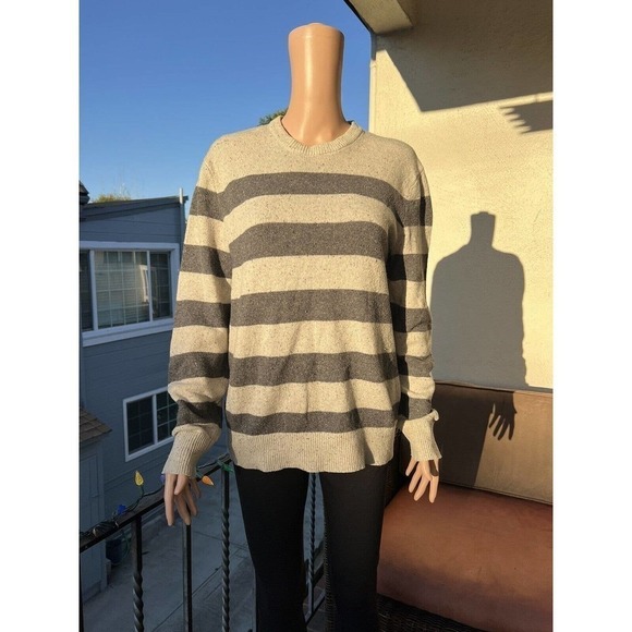 Gap Women’s Knit Sweater Lambswool Nylon Gray Stripes Size S - Picture 1 of 6